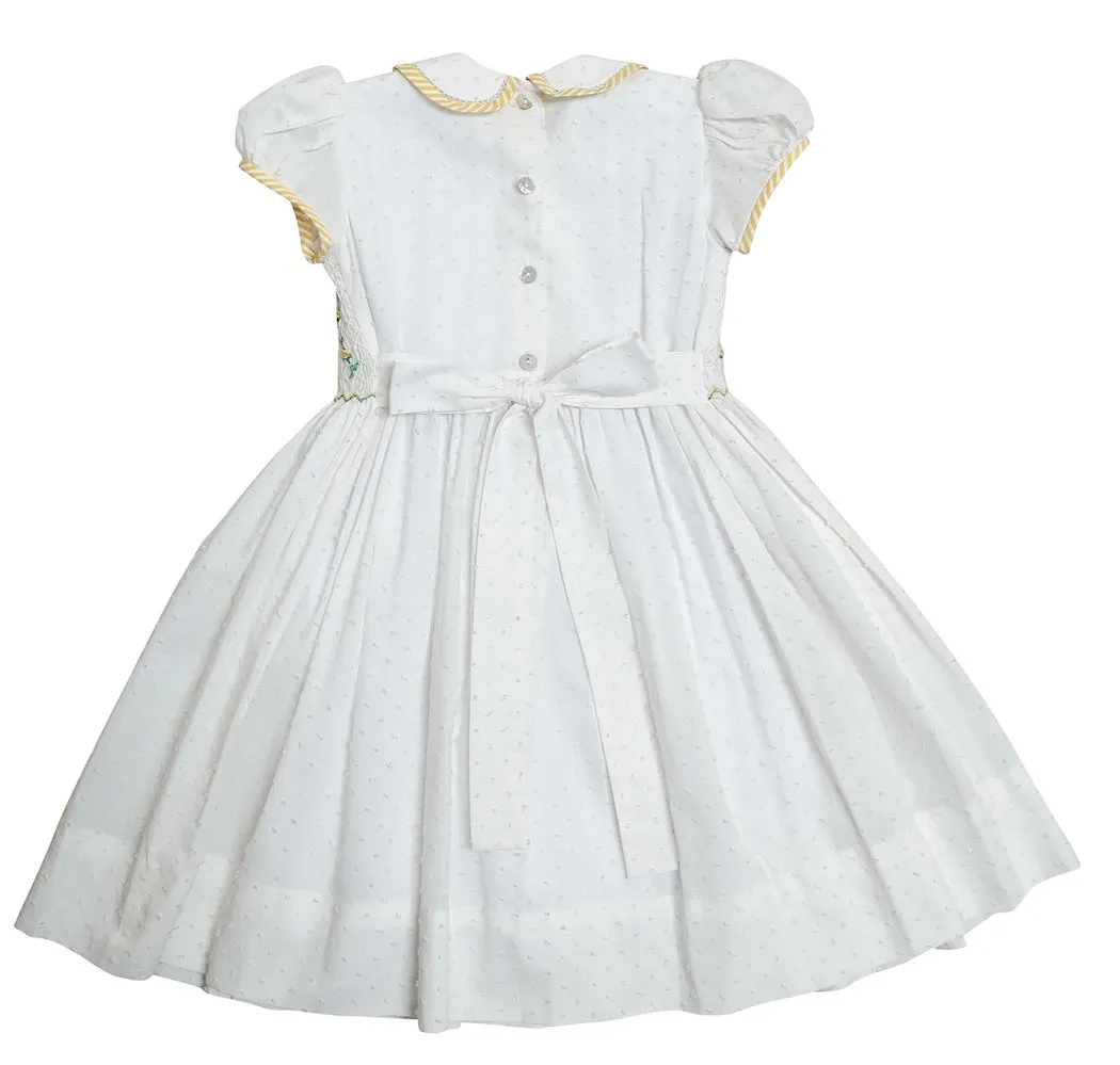 Girl's Hand Smocked Yellow Swiss Dots Plumetti Dress