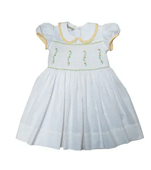 Girl's Hand Smocked Yellow Swiss Dots Plumetti Dress