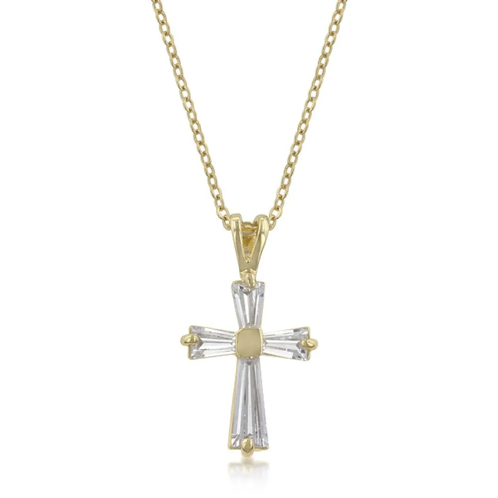 Goldtone Baguette Cross Pendant