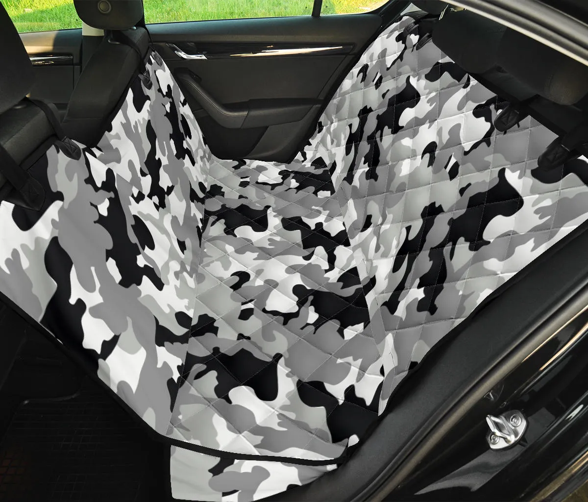 Gray, Black and White Camouflage Back Bench Seat Cover For Pets