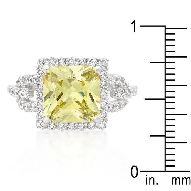 Halo Style Princess Cut Peridot Cocktail Ring