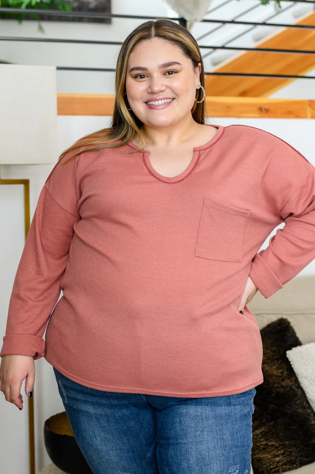 Hazel Blues® |  Behind The Scenes Waffle Knit Top