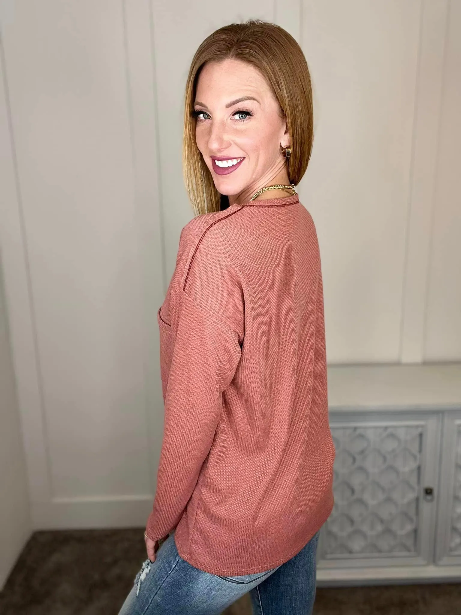 Hazel Blues® |  Behind The Scenes Waffle Knit Top