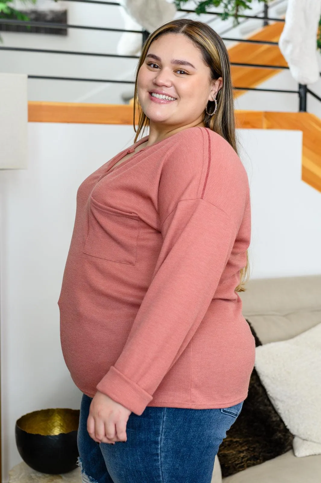 Hazel Blues® |  Behind The Scenes Waffle Knit Top