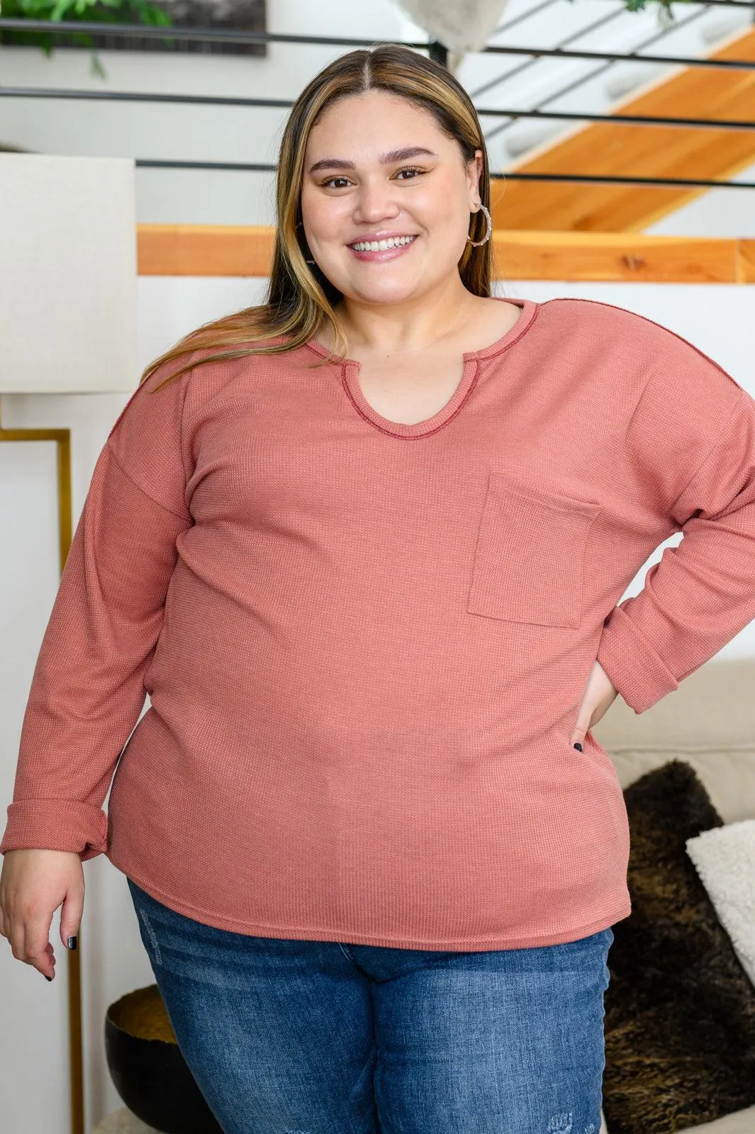 Hazel Blues® |  Behind The Scenes Waffle Knit Top