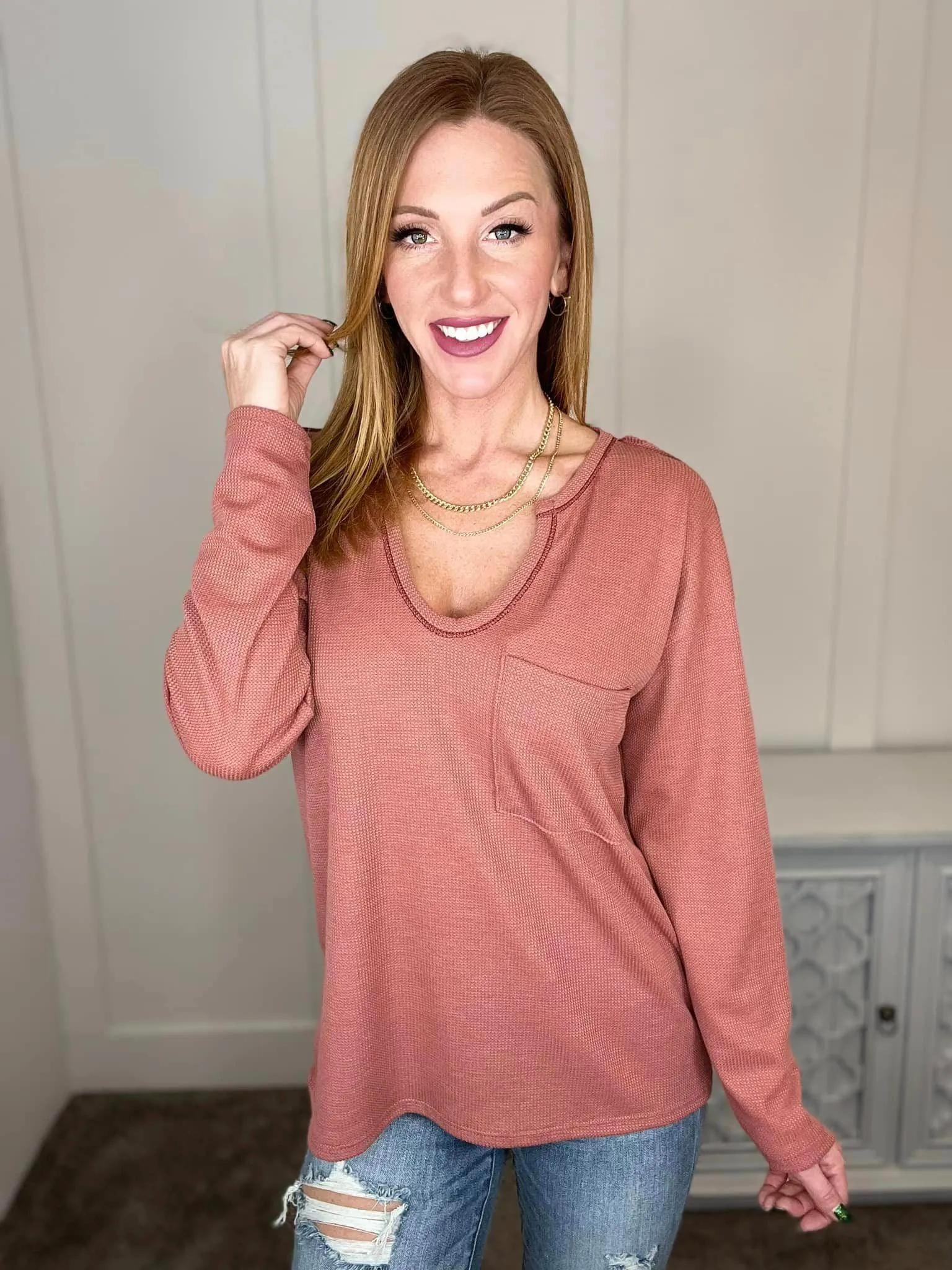 Hazel Blues® |  Behind The Scenes Waffle Knit Top