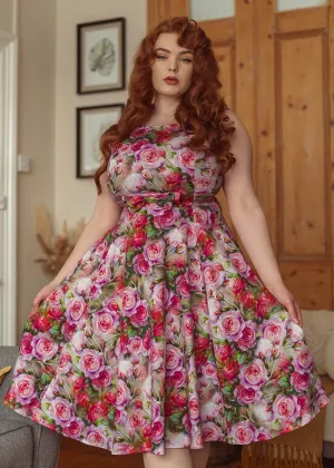 Hearts & Roses Lola Floral 50's Swing Dress Green