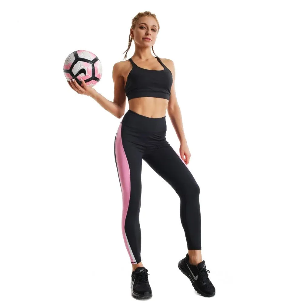 High waist leggings black and pink
