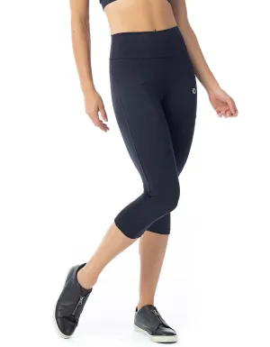 High Waist Pocket Mesh 3/4 Leggings - Black