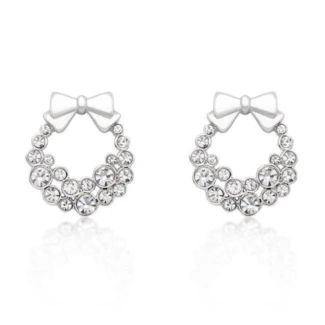 Holiday Wreath Clear Crystal Earrings