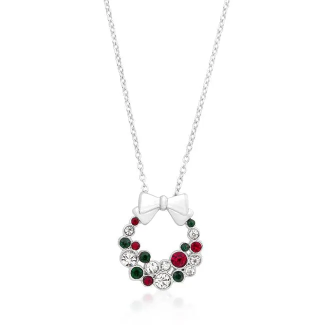 Holiday Wreath Colored Crystal Pendant