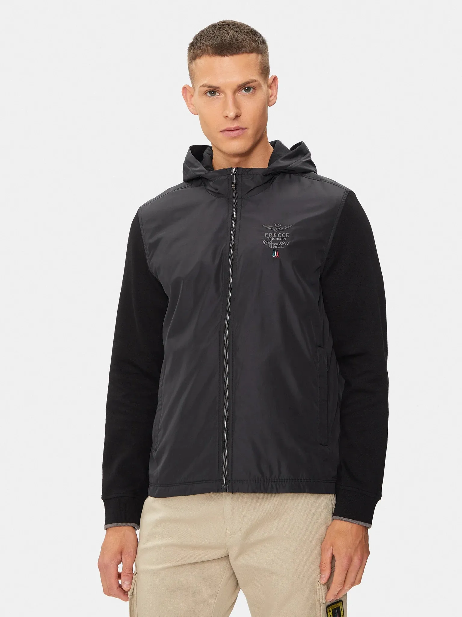Hybrid jacket with removable hood