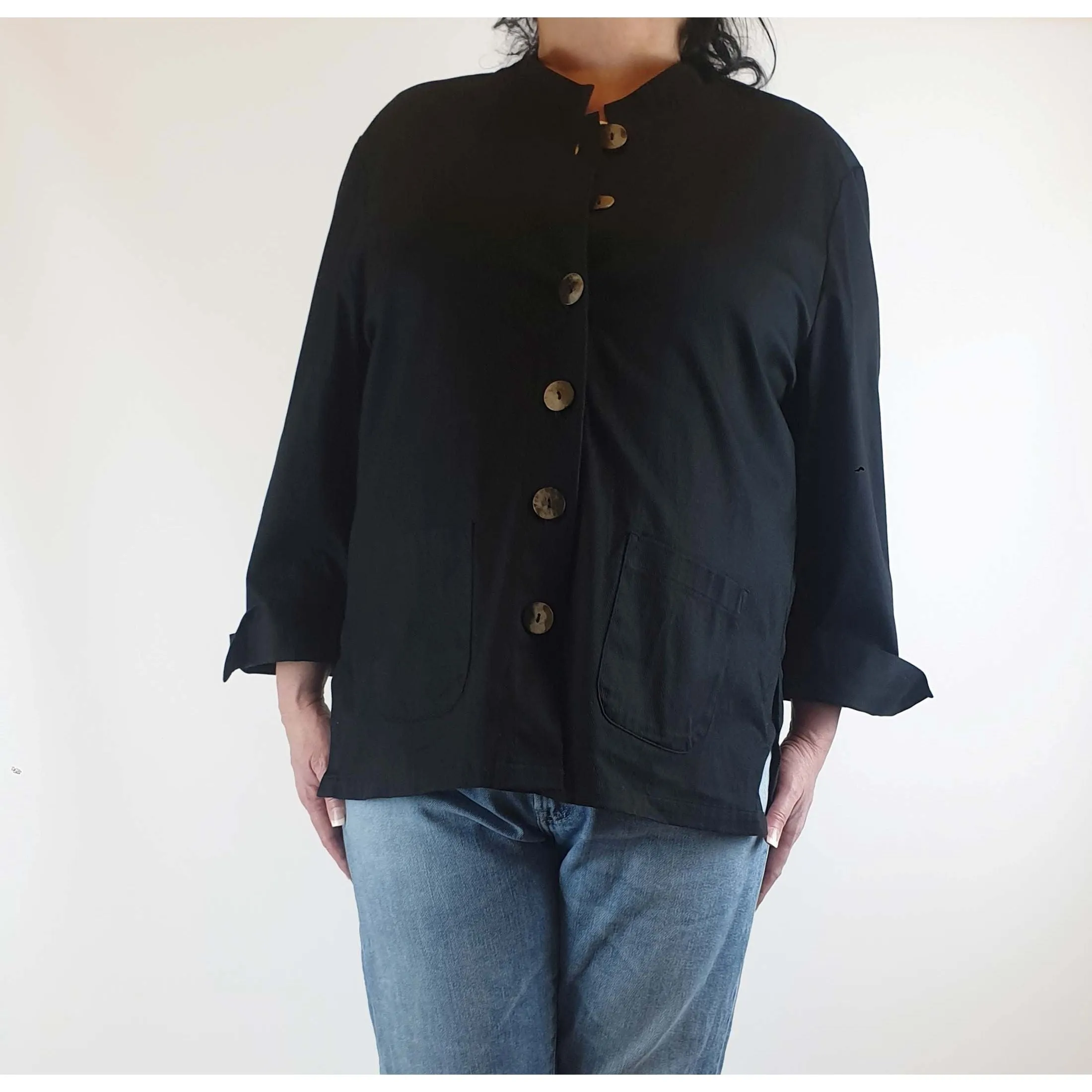 idyl black 100% cotton jacket with contrasting front buttons size XL (best fits 16)