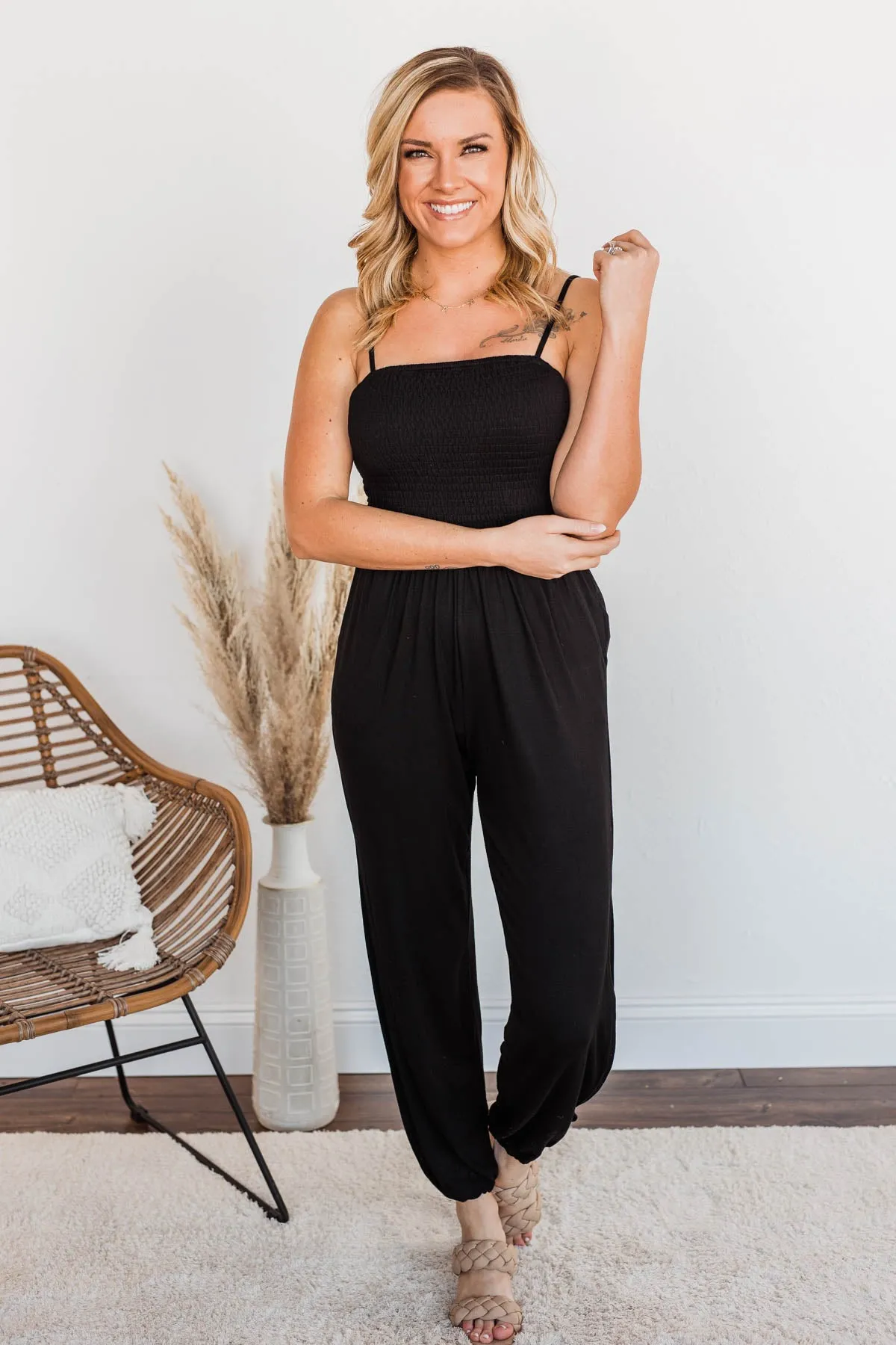 Jumping For Joy Jumpsuit- Black