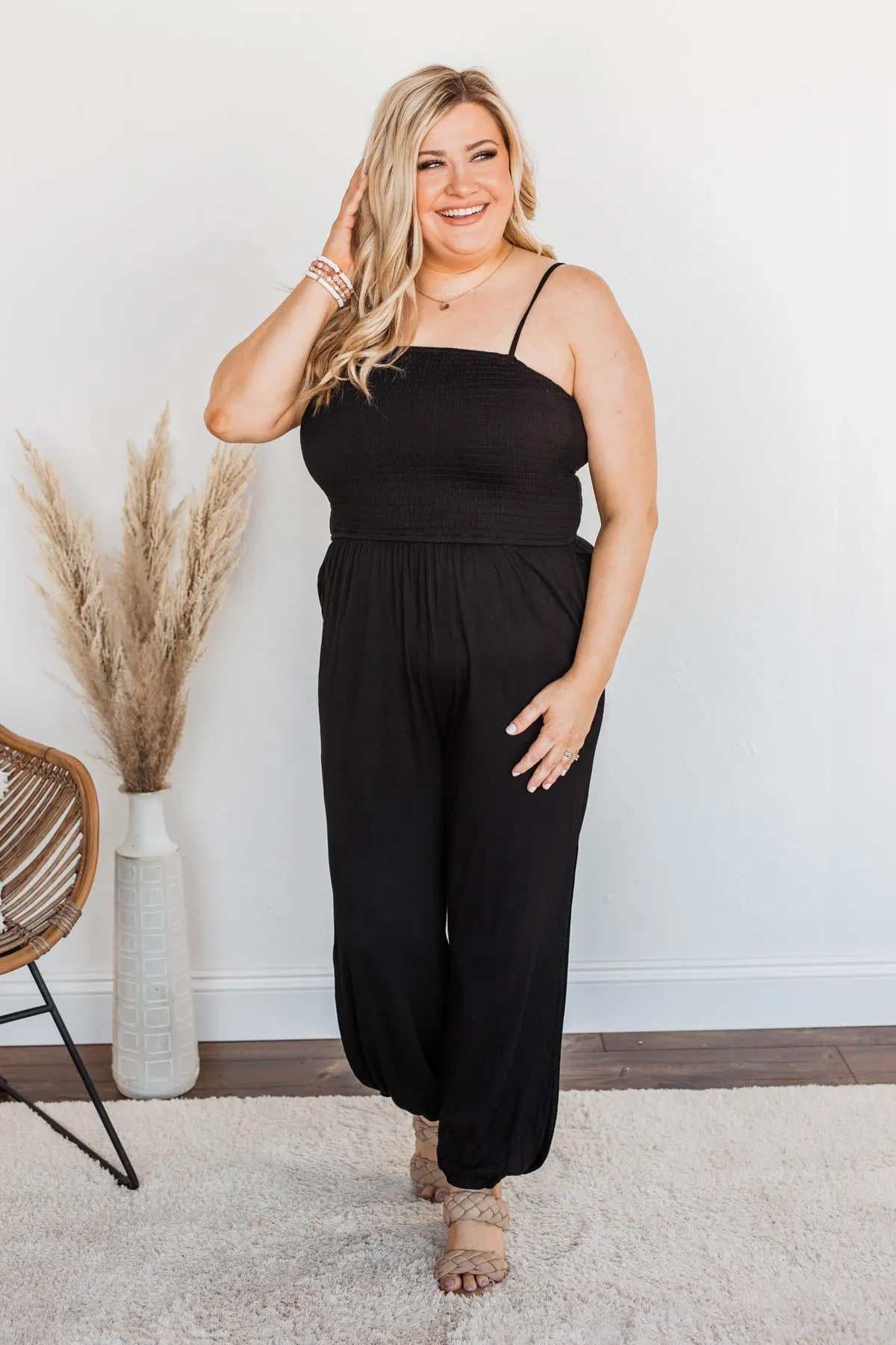 Jumping For Joy Jumpsuit- Black