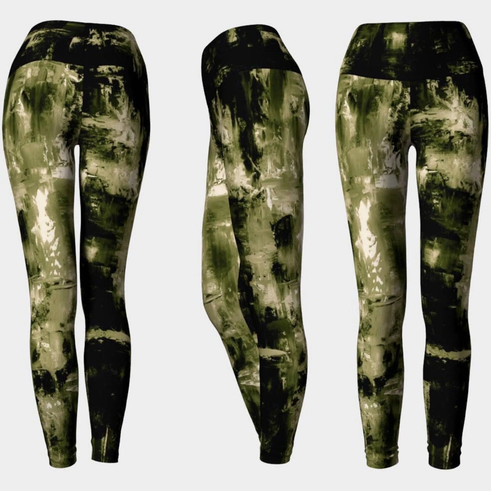 Khaki and Black Print Leggings
