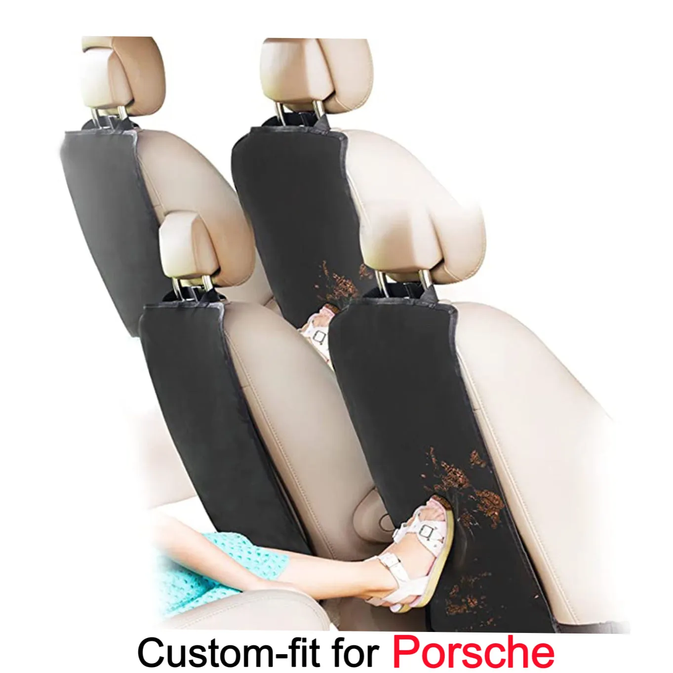Kick Mats, Custom fit for Porsche - 18” x 24” Premium Quality Car Seat Protector Mat Best Waterproof Protection of Your Upholstery from Dirt, Mud, Scratches - Extra Large Car Seat Back Covers