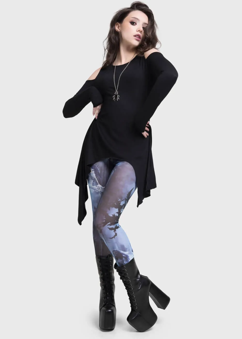 Killstar x Corpse Bride Emily In The Night Leggings Black Blue