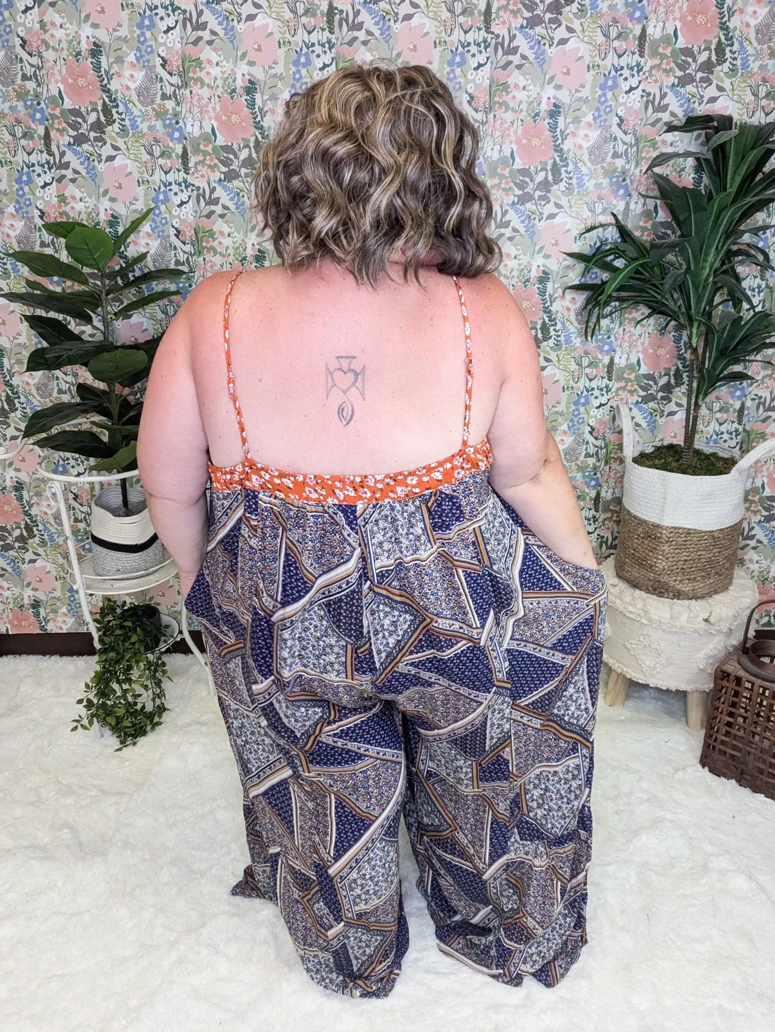 Kori Floral Scarf Print WideLeg Jumpsuit in Navy   Copper