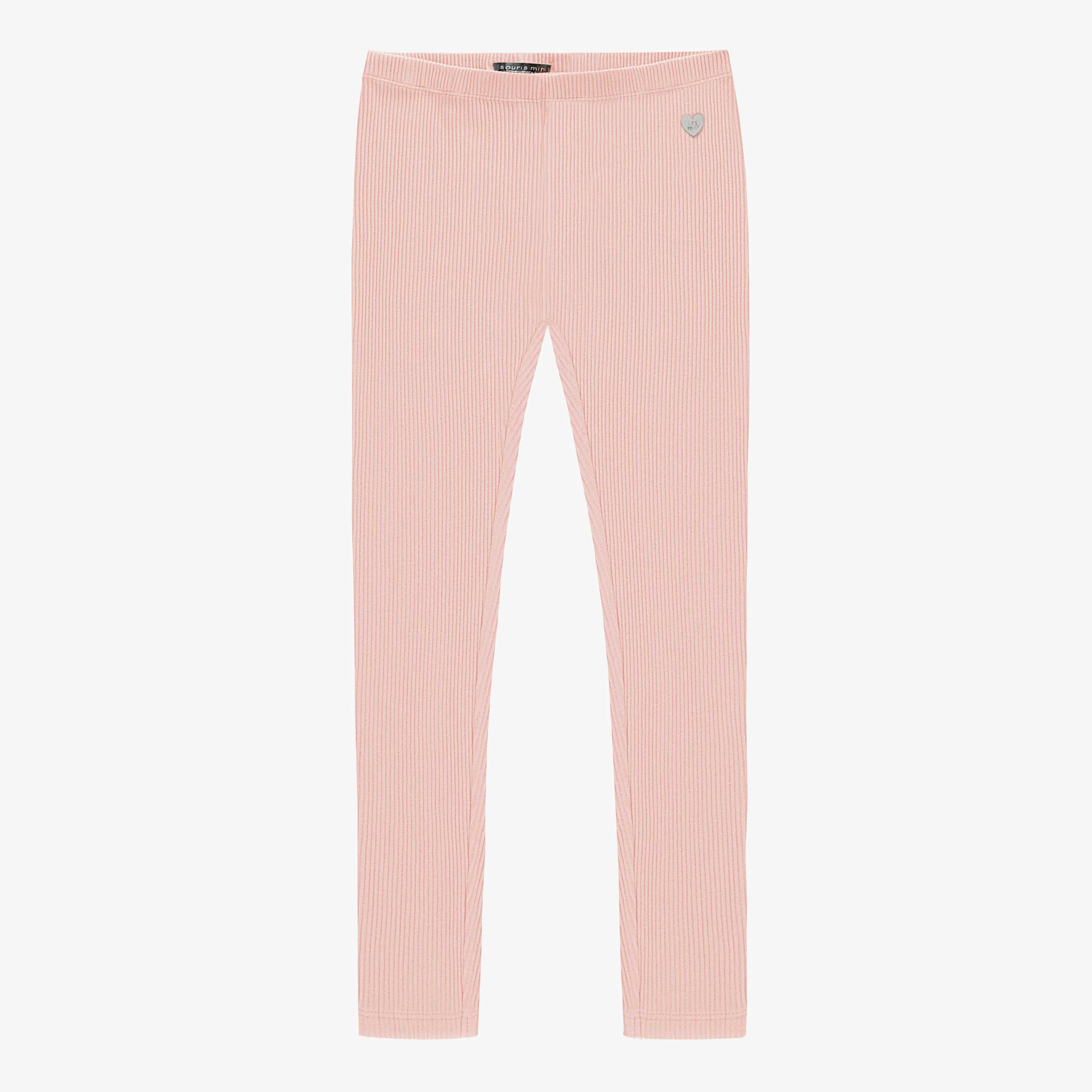 Legging rose en maille côtelée épais et extensible, enfant || Pink leggings in thick and stretchy rib knit, child