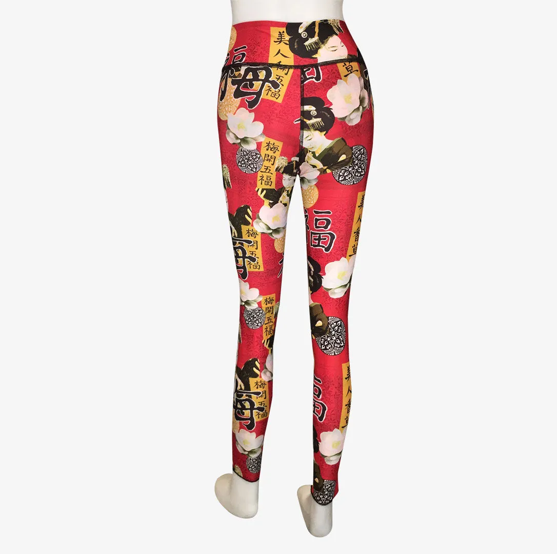 LEGGINGS RED GEISHA/RED PLAID