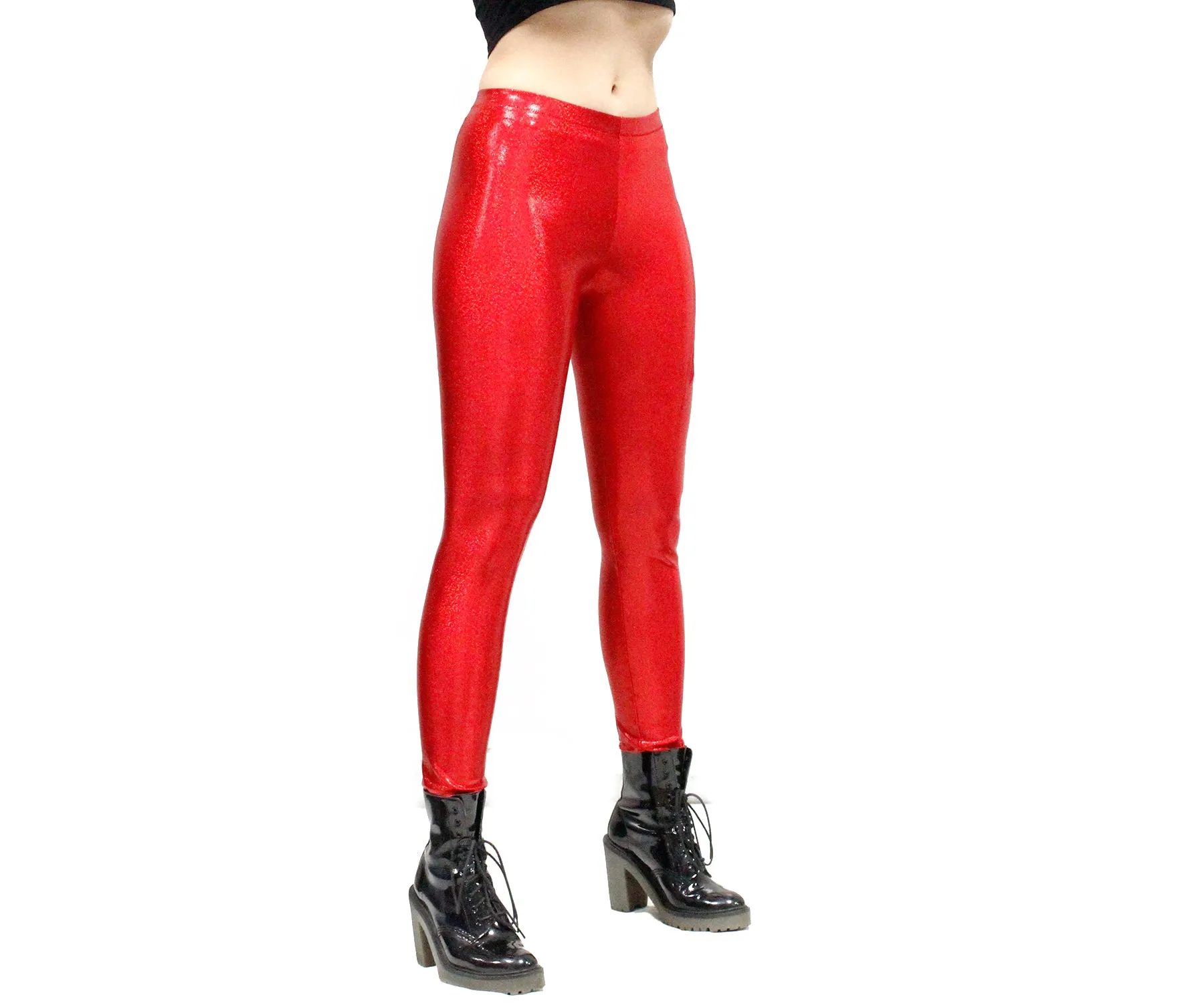 Lightning Leggings in Red Glitter