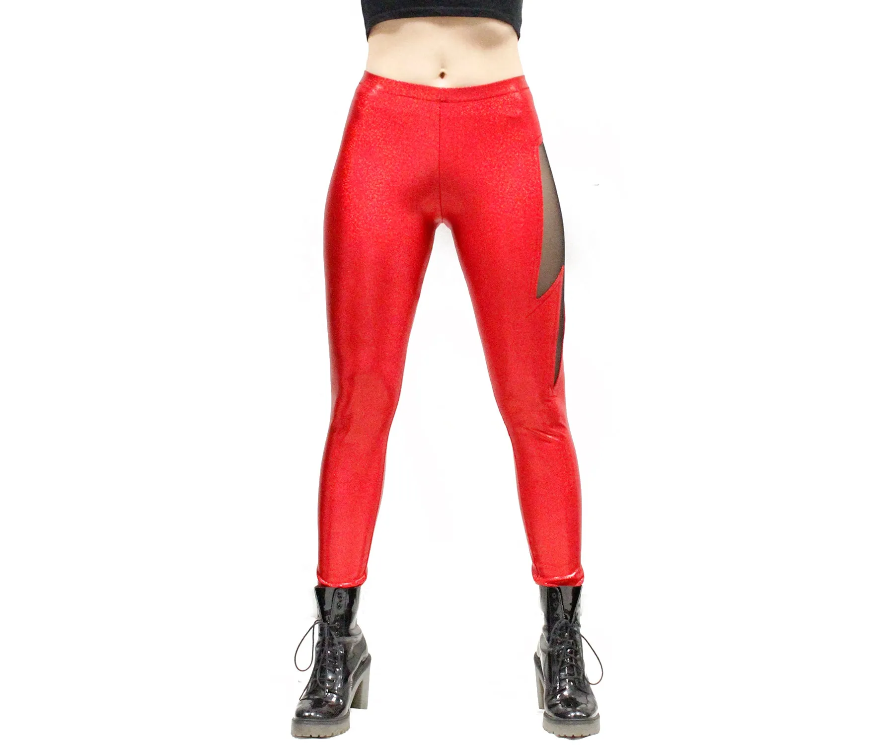Lightning Leggings in Red Glitter