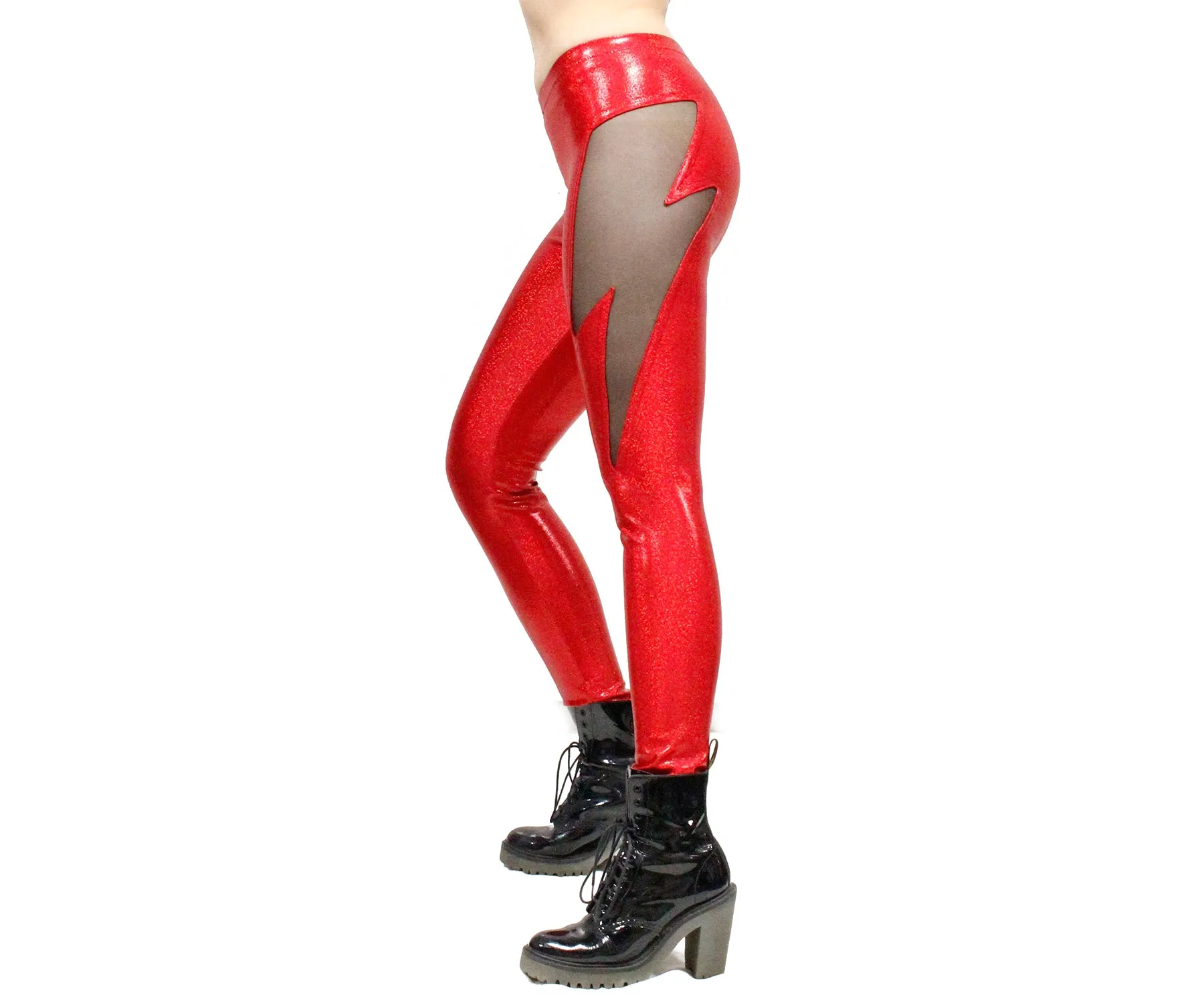 Lightning Leggings in Red Glitter