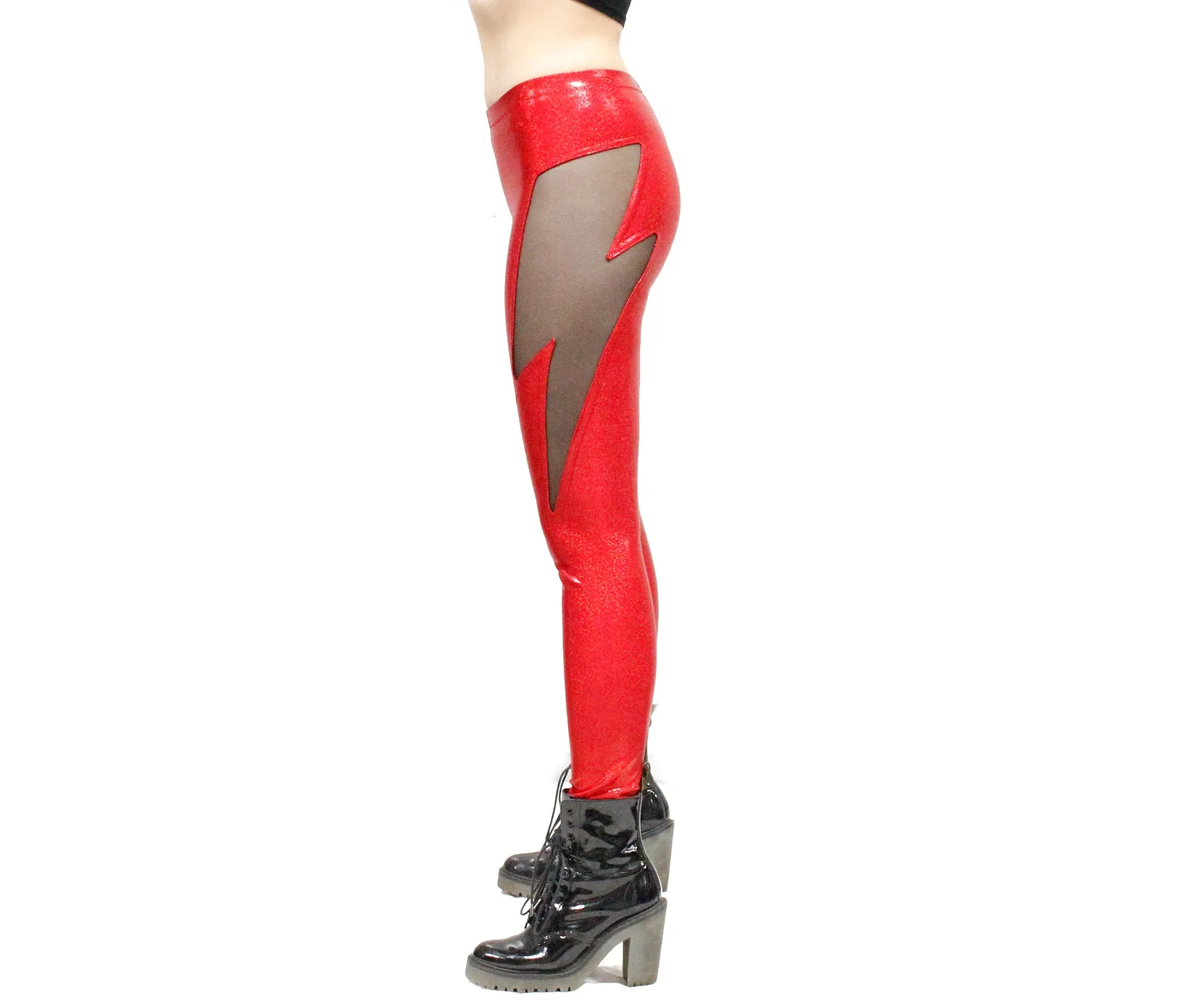 Lightning Leggings in Red Glitter