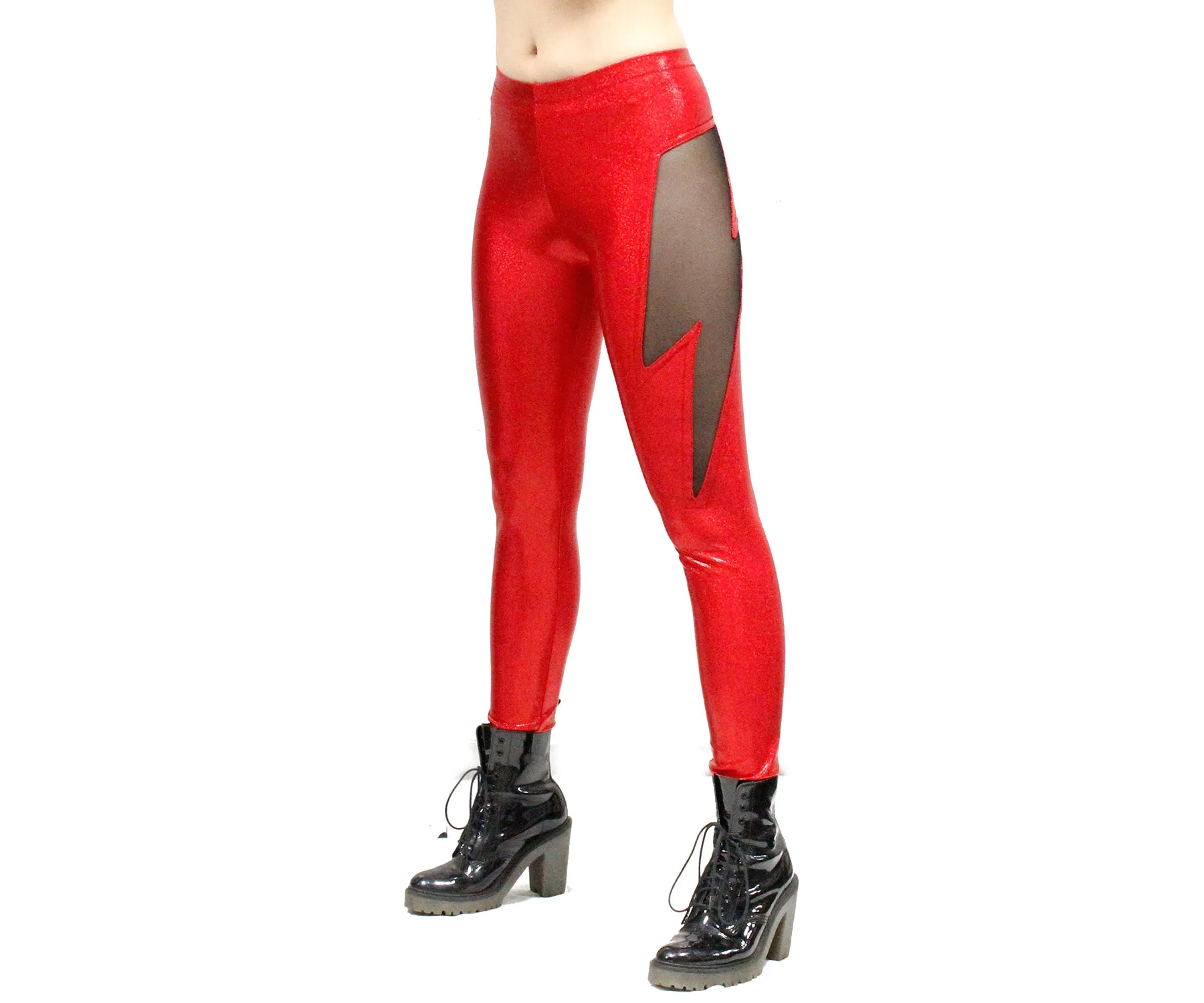 Lightning Leggings in Red Glitter