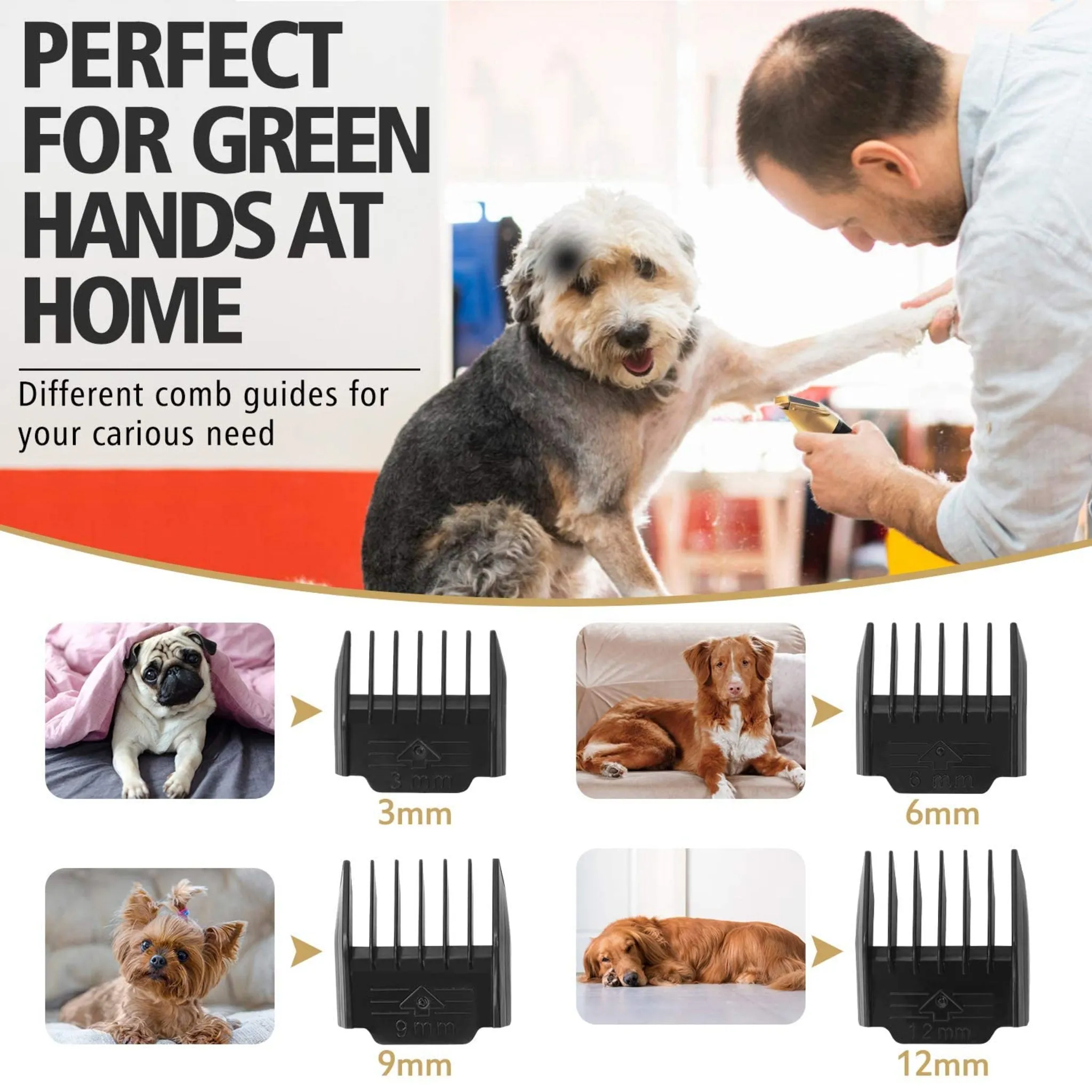 Like New/Unboxed- YIDON Dog Clippers Grooming Kit - Cordless Adjustable Low-Noise Pet Clippers Dog Hair Trimmer Rechargeable (Gold/Black)