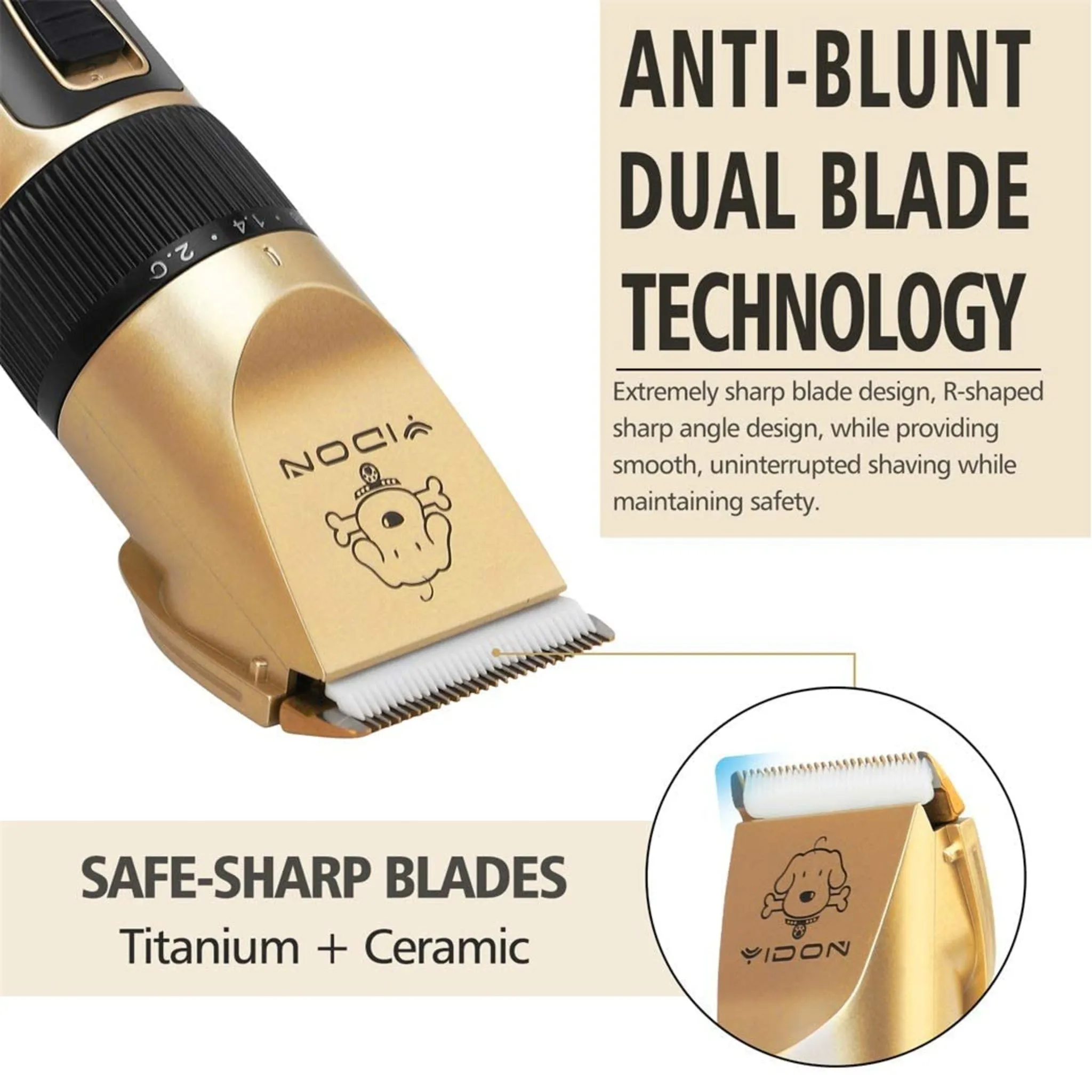 Like New/Unboxed- YIDON Dog Clippers Grooming Kit - Cordless Adjustable Low-Noise Pet Clippers Dog Hair Trimmer Rechargeable (Gold/Black)