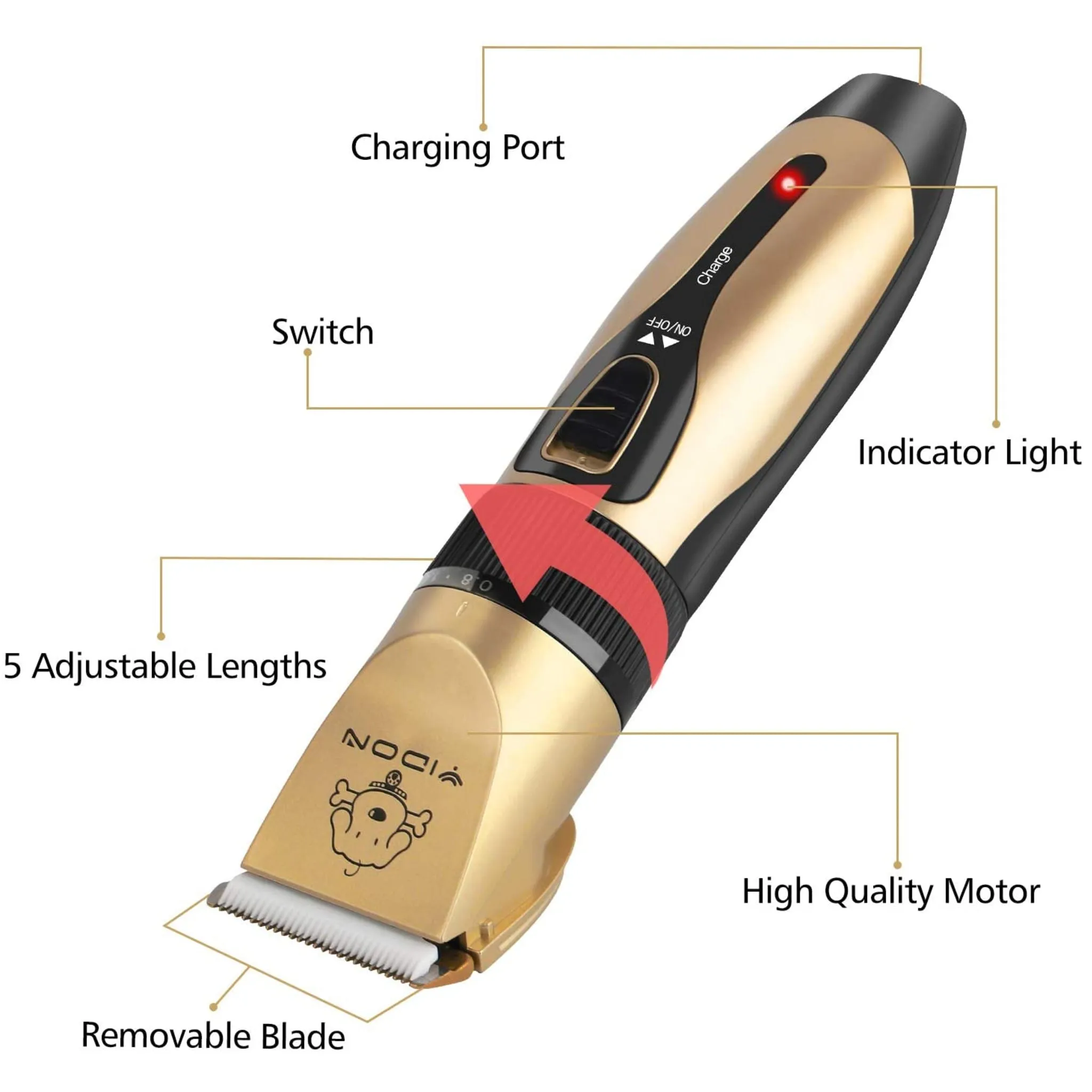 Like New/Unboxed- YIDON Dog Clippers Grooming Kit - Cordless Adjustable Low-Noise Pet Clippers Dog Hair Trimmer Rechargeable (Gold/Black)