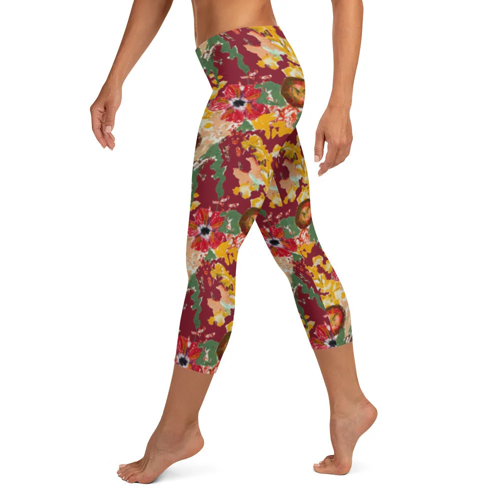 Maroon Hawaiian Capri Leggings