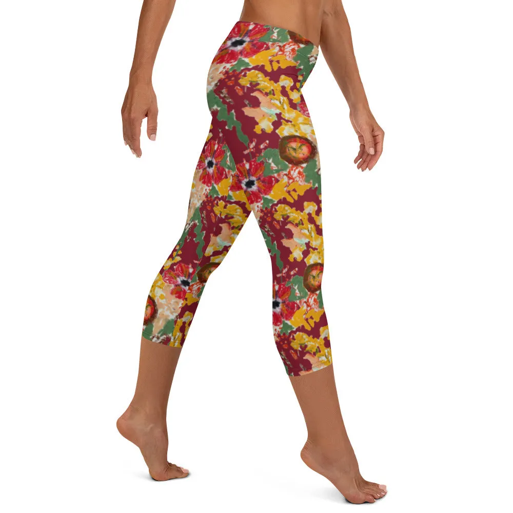 Maroon Hawaiian Capri Leggings