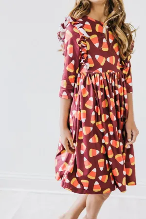 Mila & Rose Halloween Candy Corn Ruffle Twirl Dress