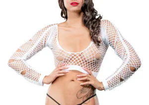 Mixed Hole Design Crotchless Leggings - One Size - White