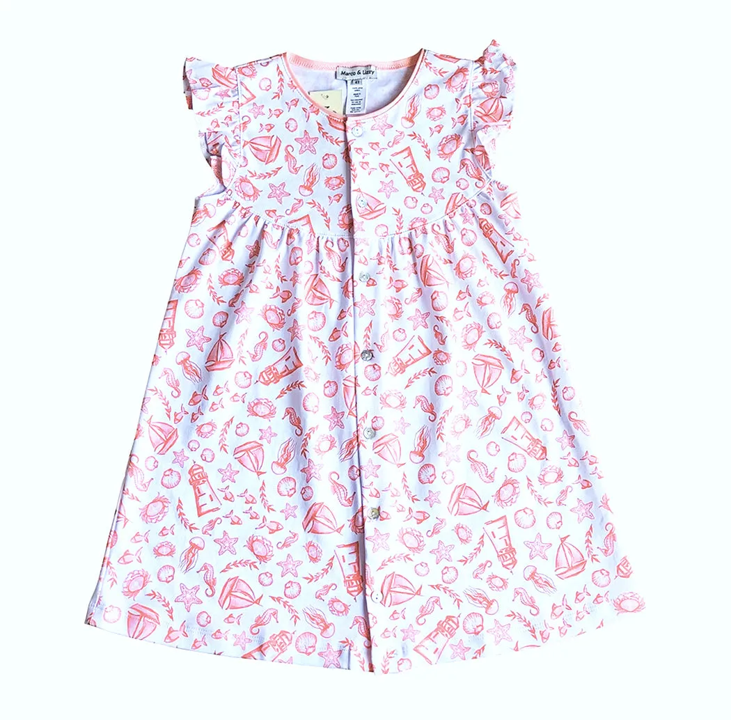 Nautical Print Short Sleeve Girl's  Dress