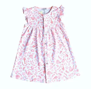 Nautical Print Short Sleeve Girl's  Dress