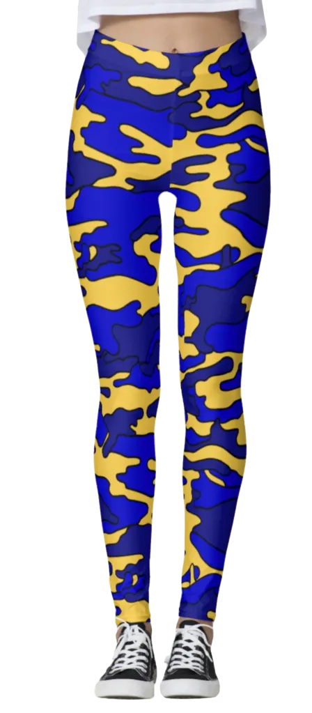 Navy Blue & Yellow Camo Leggings