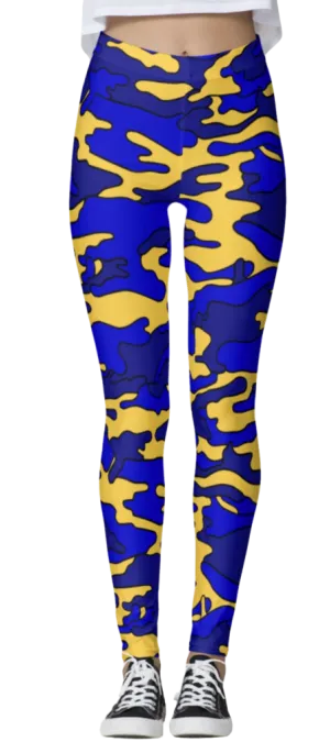 Navy Blue & Yellow Camo Leggings
