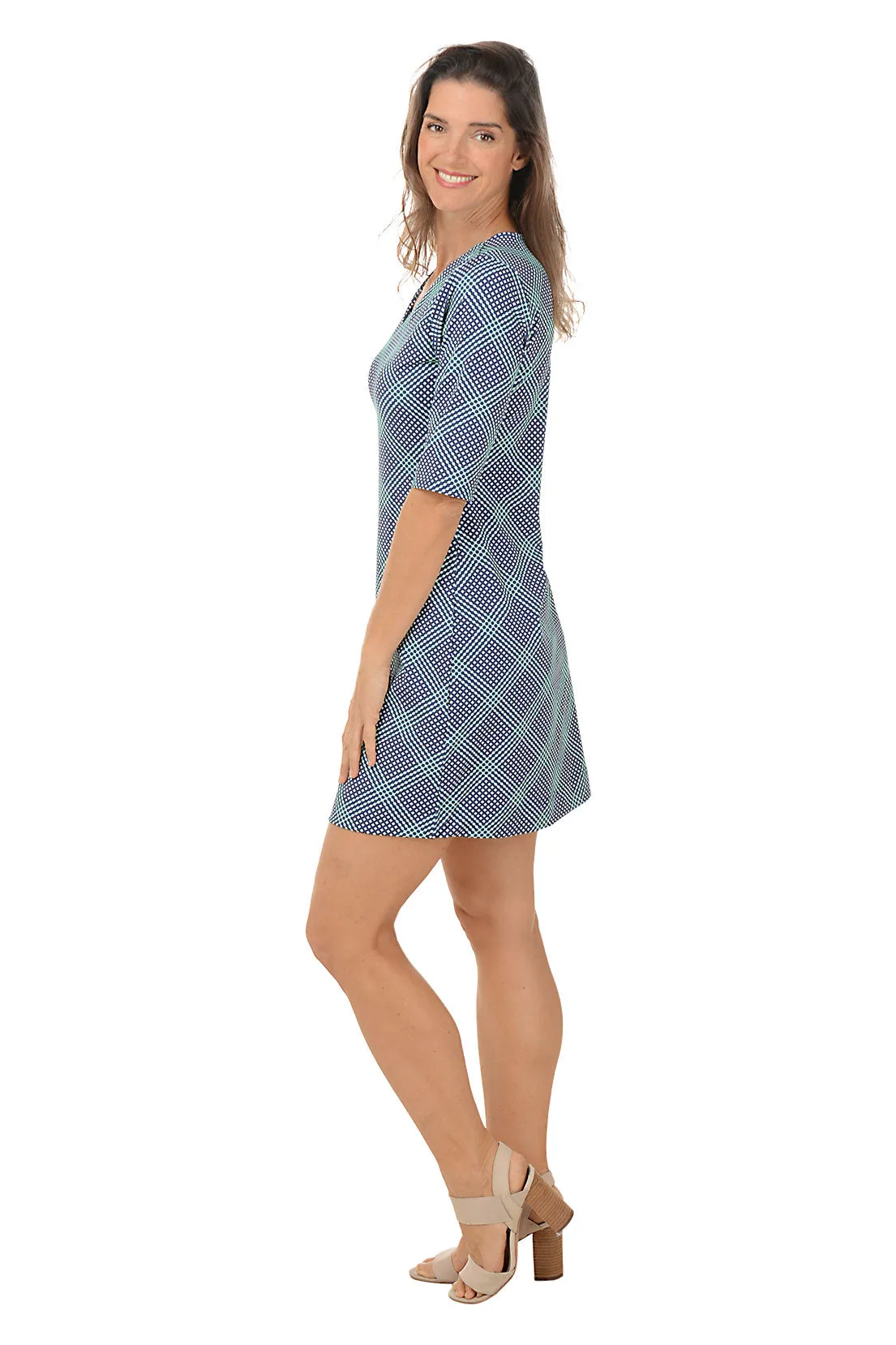 Navy Gingham V-Neck UPF50  Dress