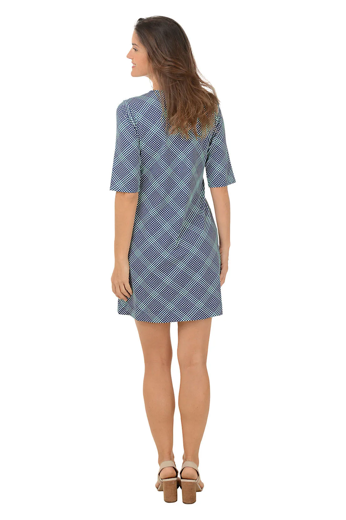 Navy Gingham V-Neck UPF50  Dress