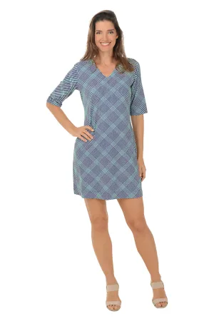 Navy Gingham V-Neck UPF50  Dress