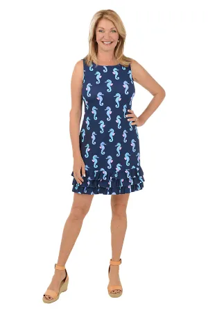 Navy Seahorses UPF50  Ruffle Dress