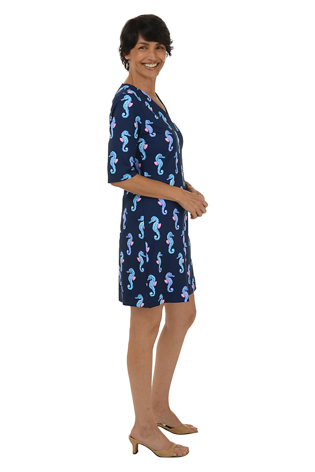 Navy Seahorses V-Neck UPF50  Dress