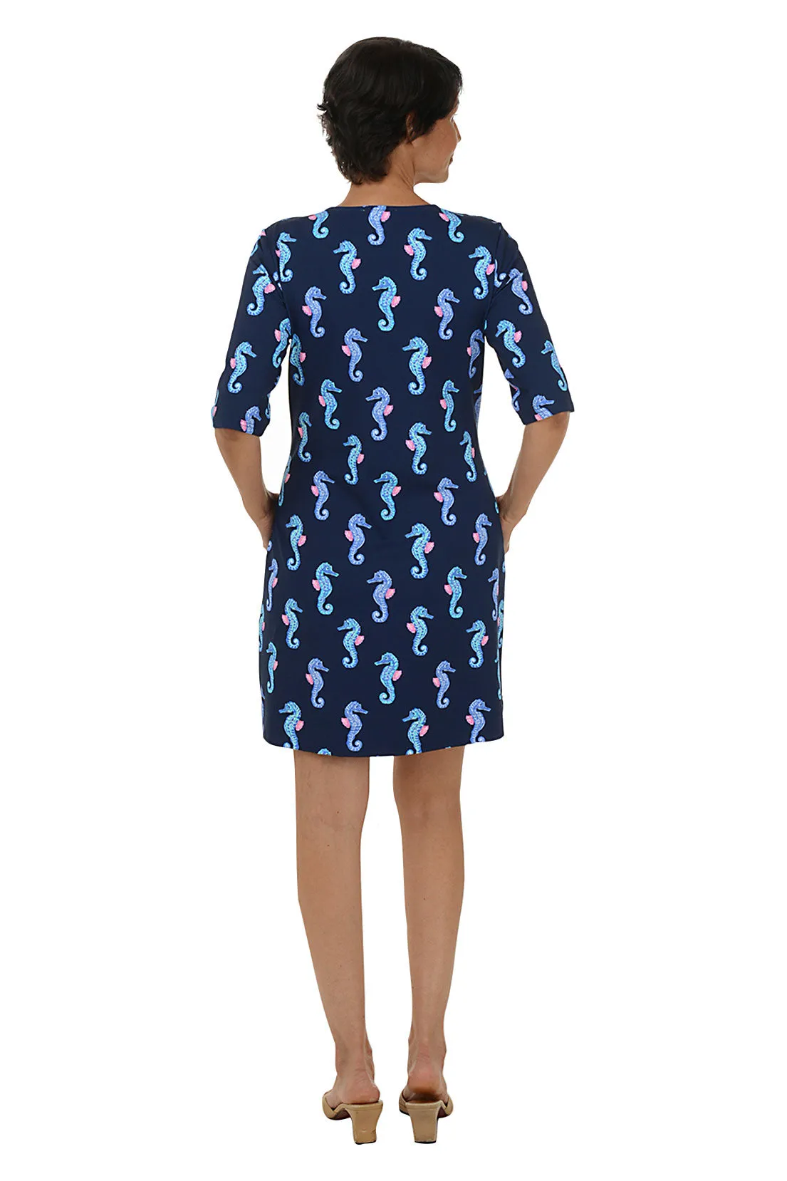 Navy Seahorses V-Neck UPF50  Dress
