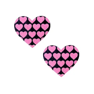Neva Nude Pink Heart UV Valentines Black Glitter Heart Nipztix Pasties | For Nipples
