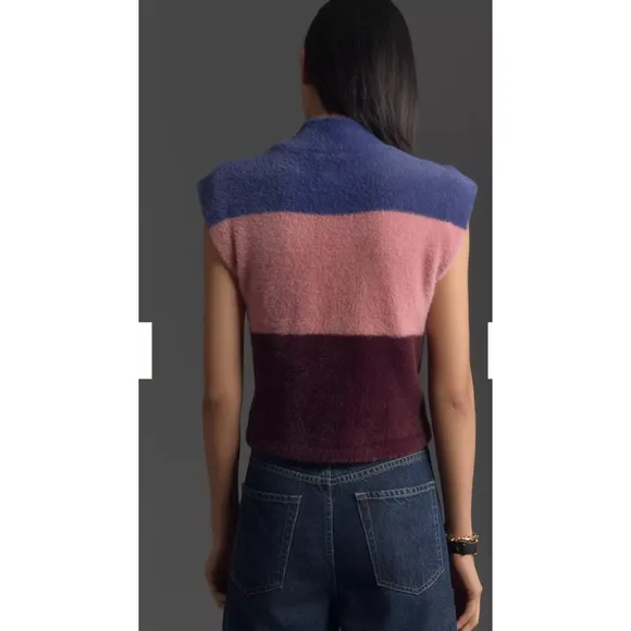 NWOT Maeve Colorblock Eyelash Sweater Vest SM Fits like a Medium