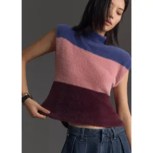 NWOT Maeve Colorblock Eyelash Sweater Vest SM Fits like a Medium